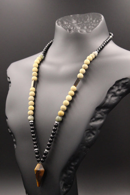 Handmade Tiger's Eye and Petrified Wood Necklace – Natural Stone, Unisex, Modern Design