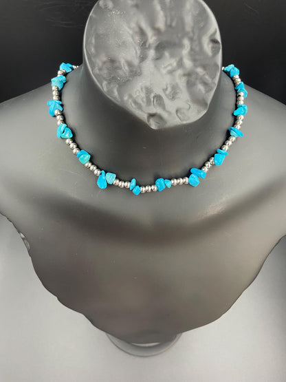Handmade Turquoise Gemstone Necklace with Brass Beads | Healing Cr