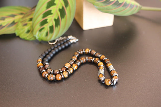 Tiger's Eye, Hematite, and Black Onyx Necklace, Unique Handmade Necklace