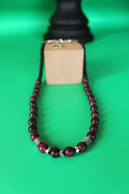 Red Jasper, Hematite, and Black Onyx Necklace, Unique Handmade Necklace