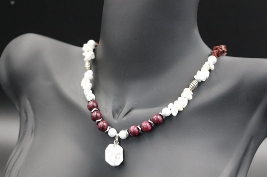 Handmade Howlite and Red Agate Necklace
