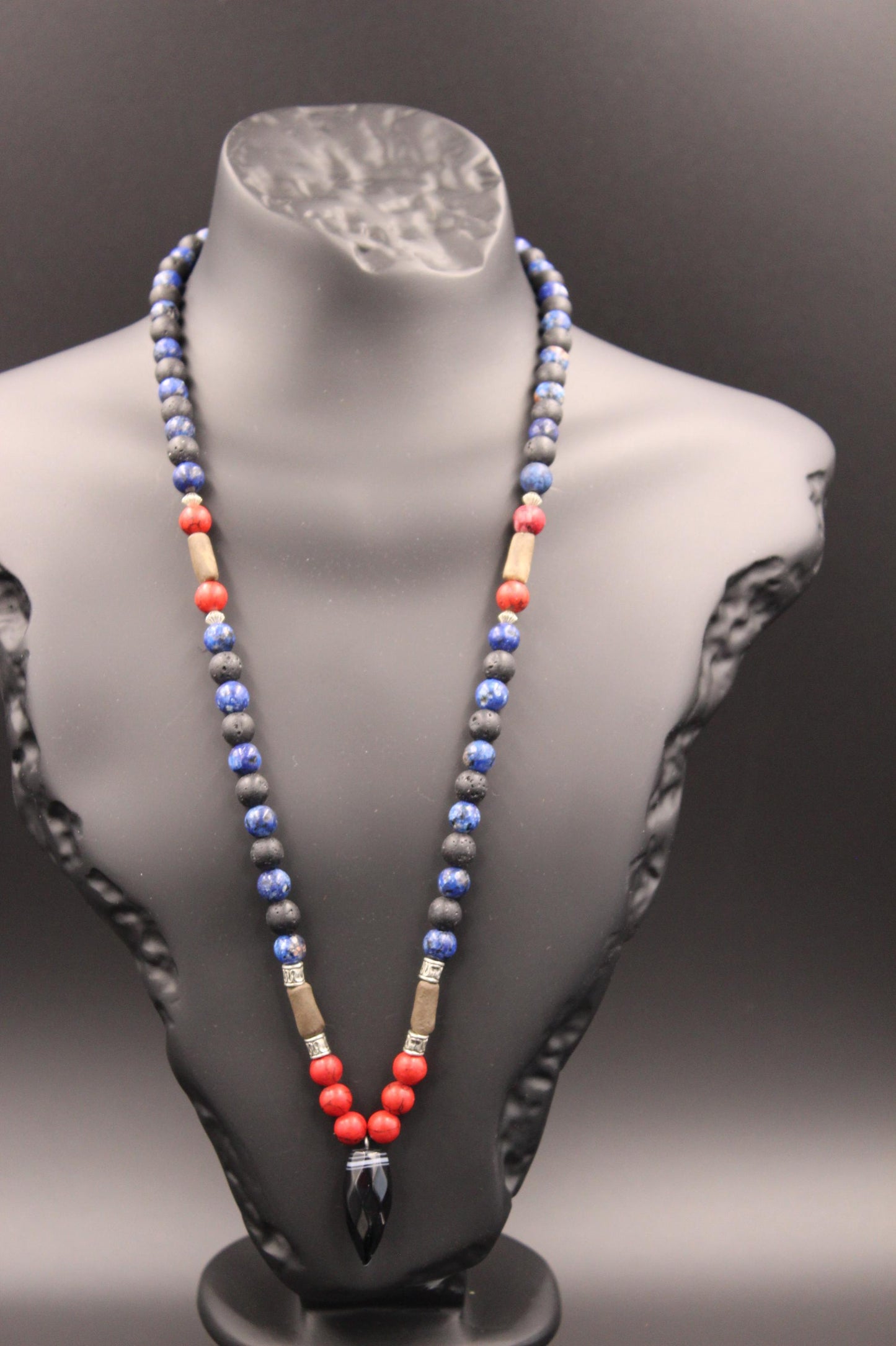 Natural Stone Necklace: Agate, Volcanic Stone, Handmade