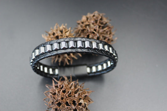 Hematite and Genuine Leather - "Strength and Style" Bracelet