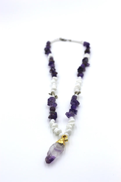 Luxury Women's Necklace | Natural Amethyst & White Agate | Handmade Elegant Jewelry