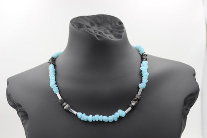 Handmade Aquamarine and Hematite Necklace – Stylish Natural Stone Design, Unisex