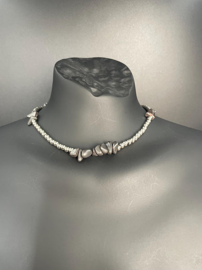 Galactic Hematite & Brass Beaded Necklace – Handcrafted Protection Jewelry