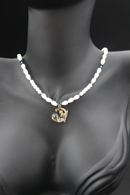 Handmade Pearl-Inspired Necklace with Celestial Pendant – "Moonlit Dream"