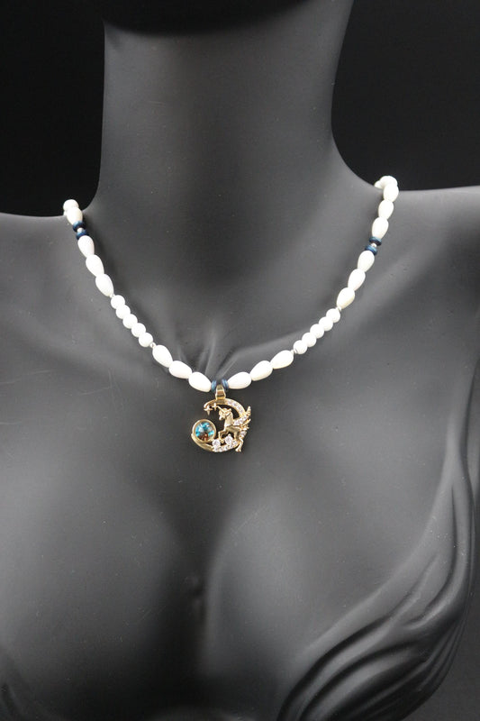 Handmade Pearl-Inspired Necklace with Celestial Pendant – "Moonlit Dream"
