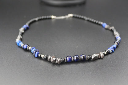 Handcrafted Lapis Lazuli & Hematite Necklace - Original Design, Natural Stones