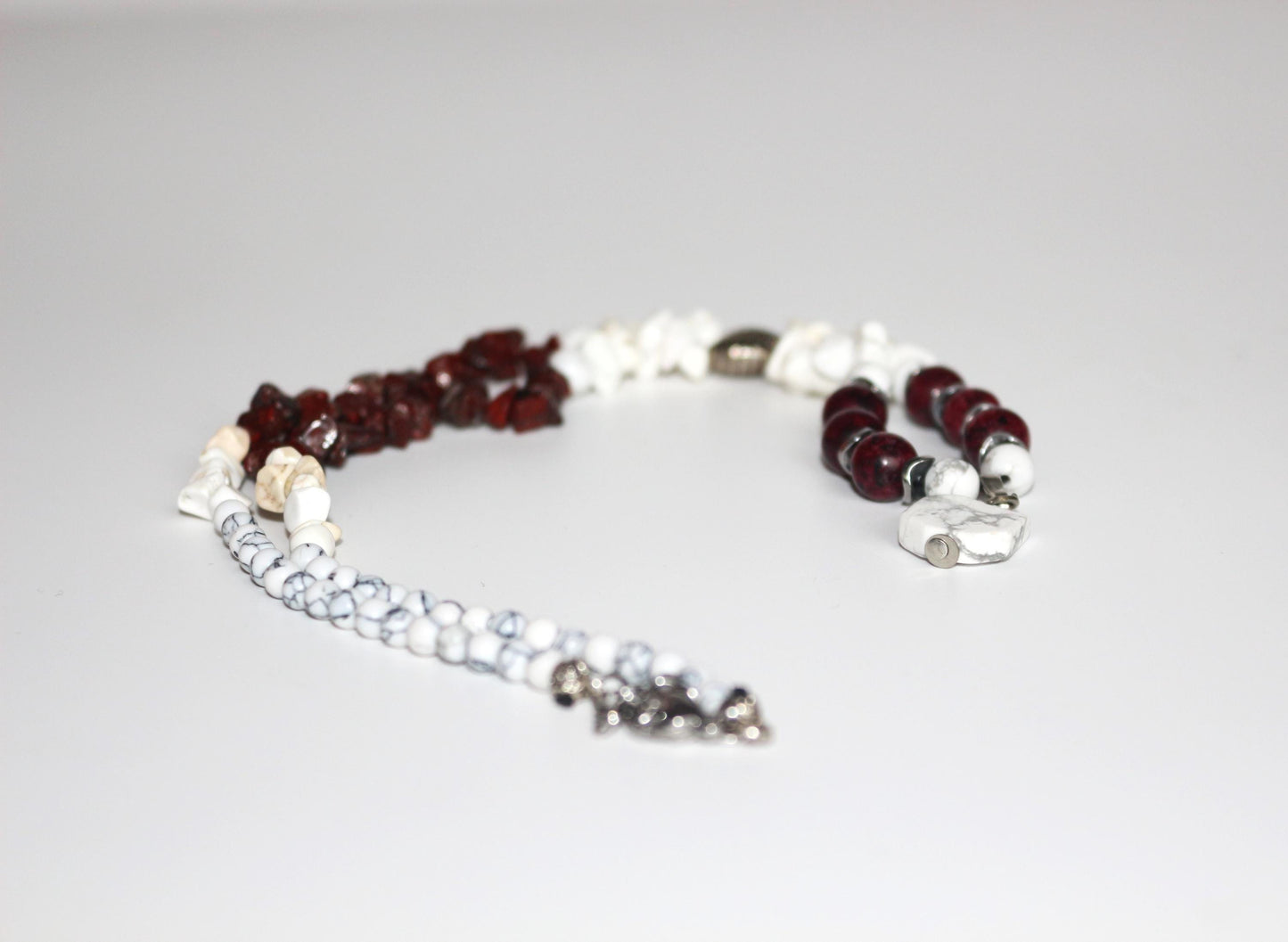 Handmade Howlite and Red Agate Necklace