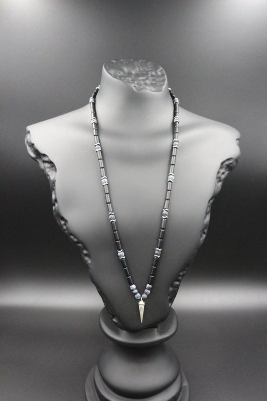 Handmade Necklace with Pendulum – Natural Crab Agate Onyx Stone, Healing Jewelry