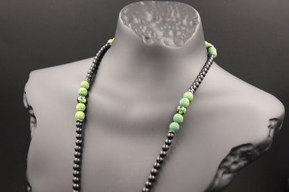 Handmade Unisex Necklace with Green Agate and Volcanic Stone
