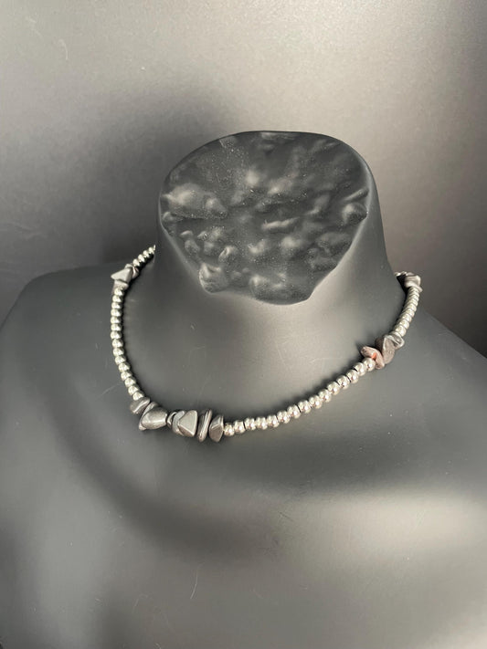 Galactic Hematite & Brass Beaded Necklace – Handcrafted Protection Jewelry
