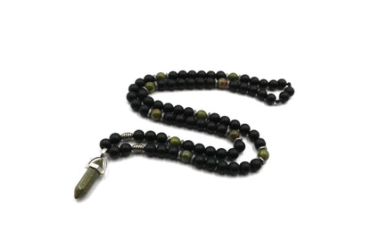 Necklace - Unakite, Black Onyx, and Hematite Handmade Natural Stone – Unique Design Green Gemstone Necklace