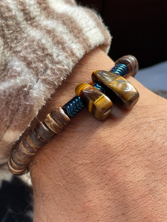 Tiger Eye Hematite Bracelet: Coconut Bead Spiritual Energy Jewelry