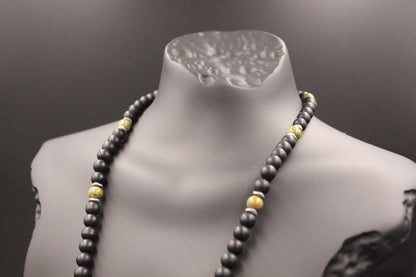 Necklace - Unakite, Black Onyx, and Hematite Handmade Natural Stone – Unique Design Green Gemstone Necklace