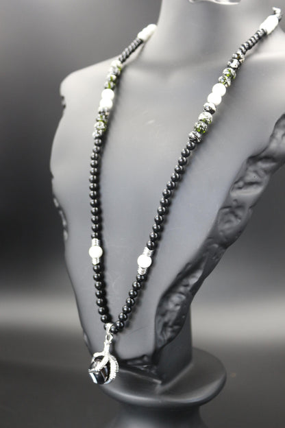 Black Agate Necklace - Handmade, Natural Stone in Eagle Claw
