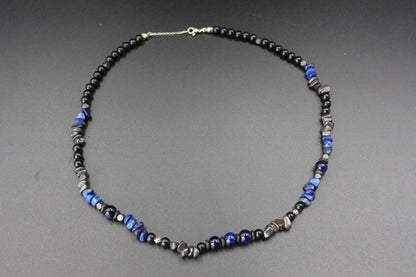Handcrafted Lapis Lazuli & Hematite Necklace - Original Design, Natural Stones