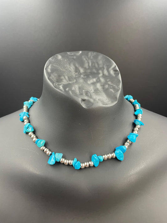 Handmade Turquoise Gemstone Necklace with Brass Beads | Healing Cr