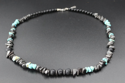 Handmade Lava Stone, Obsidian and Turquoise Necklace