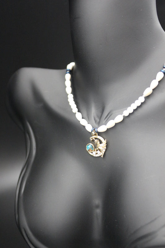 Handmade Pearl-Inspired Necklace with Celestial Pendant – "Moonlit Dream"