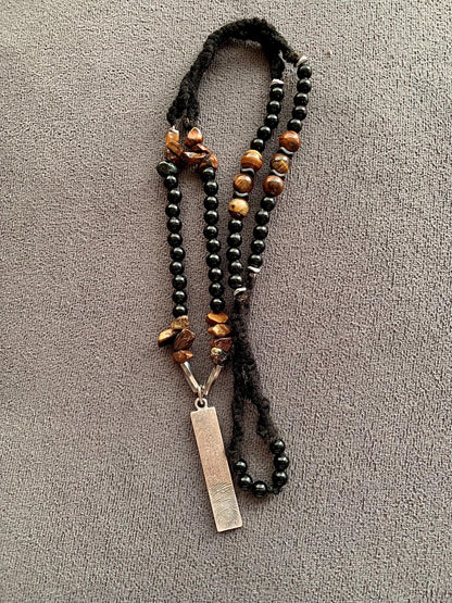 Handmade Tiger Eye Stone Necklace: Steel Fingerprint Pendant