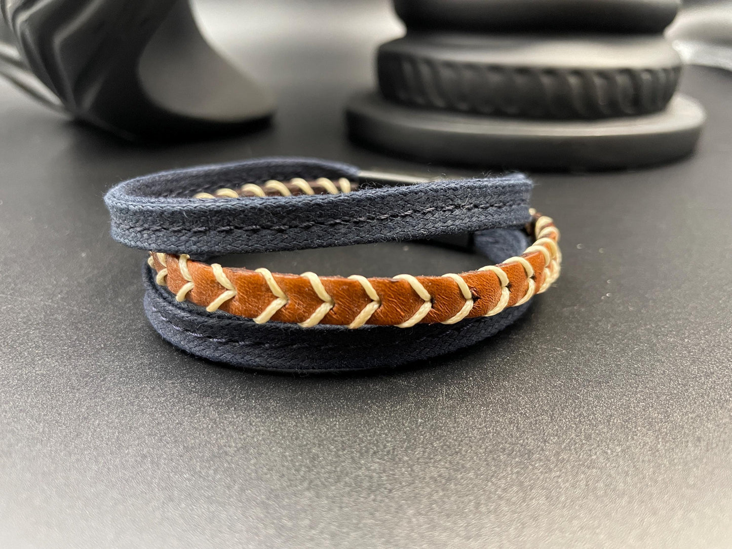 Men’s Canvas & Genuine Leather Bracelet – Modern Handmade Design, Stylish