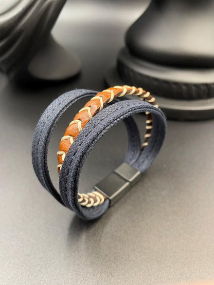 Men’s Canvas & Genuine Leather Bracelet – Modern Handmade Design, Stylish