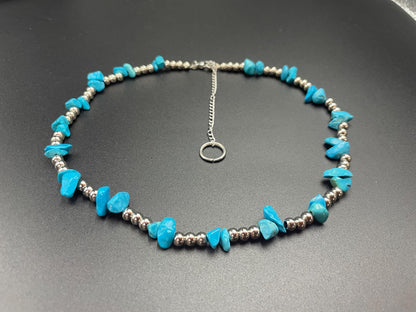 Handmade Turquoise Gemstone Necklace with Brass Beads | Healing Cr