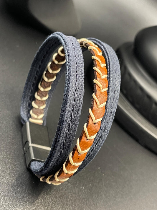 Men’s Canvas & Genuine Leather Bracelet – Modern Handmade Design, Stylish