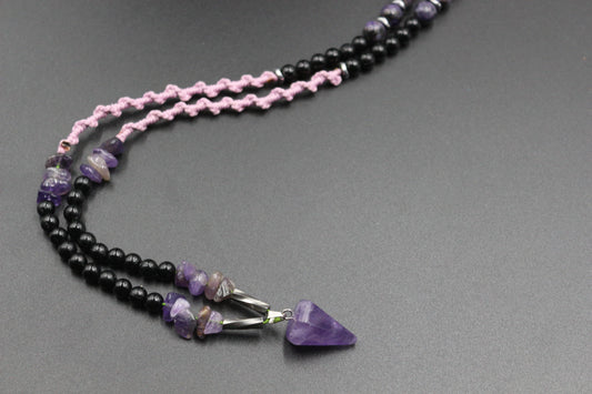 Amethyst - Handmade Necklace, Natural Stones with Exquisite Hand Thread Weaving