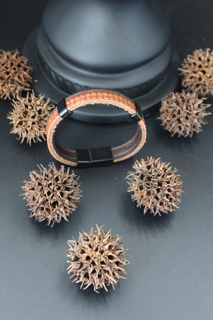 Water Buffalo Genuine Leather Bracelet, Beads, Wood and Coconut Shell