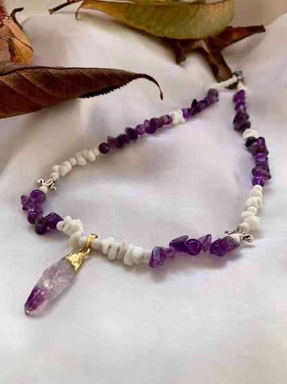 Luxury Women's Necklace | Natural Amethyst & White Agate | Handmade Elegant Jewelry