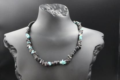 Handmade Lava Stone, Obsidian and Turquoise Necklace