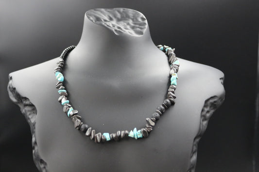 Handmade Lava Stone, Obsidian and Turquoise Necklace