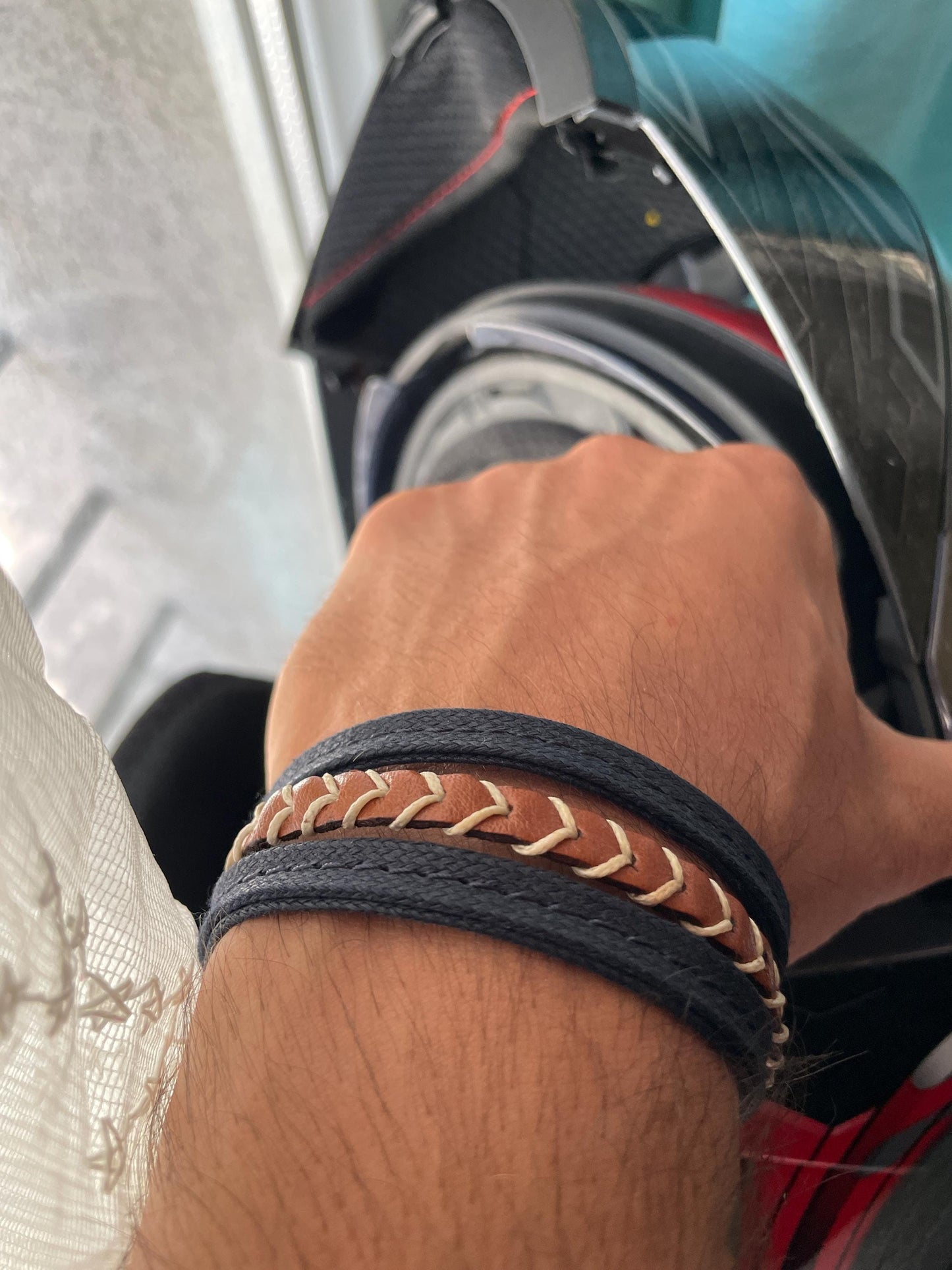 Men’s Canvas & Genuine Leather Bracelet – Modern Handmade Design, Stylish