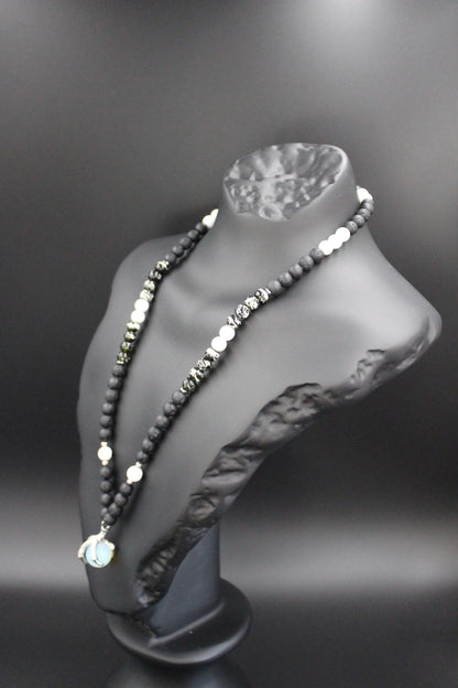 Handmade Volcanic Stone Necklace with 'Bird Claw' Pendant & Opalite – Ethnic Amulet