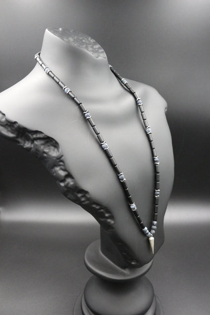 Handmade Necklace with Pendulum – Natural Crab Agate Onyx Stone, Healing Jewelry