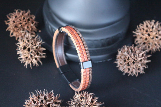 Water Buffalo Genuine Leather Bracelet, Beads, Wood and Coconut Shell