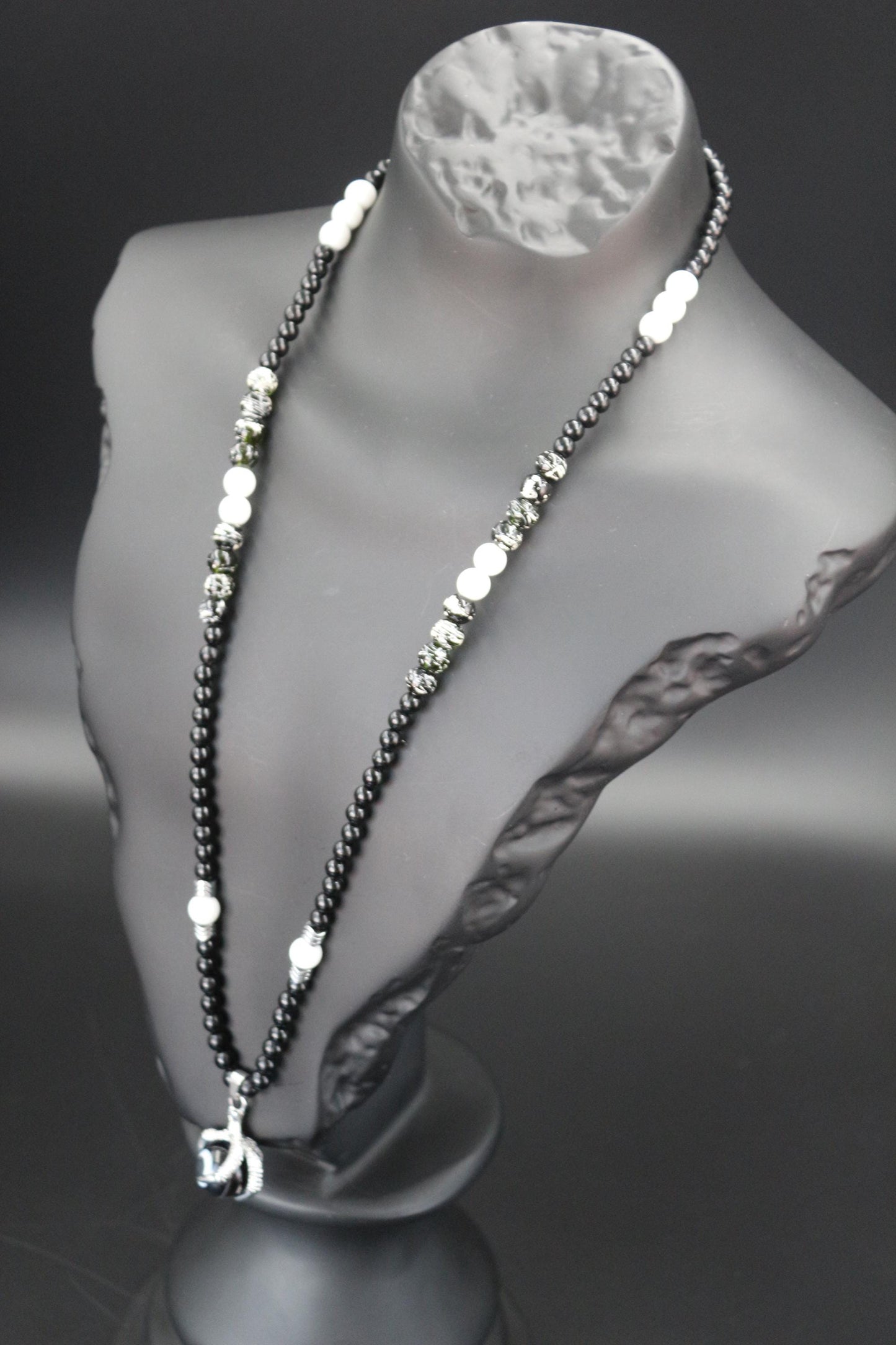 Black Agate Necklace - Handmade, Natural Stone in Eagle Claw