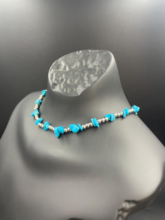 Handmade Turquoise Gemstone Necklace with Brass Beads | Healing Cr