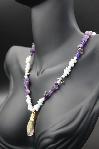 Luxury Women's Necklace | Natural Amethyst & White Agate | Handmade Elegant Jewelry