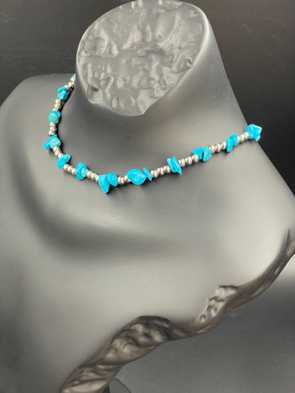 Handmade Turquoise Gemstone Necklace with Brass Beads | Healing Cr