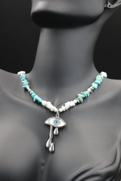 Handmade Turquoise & Howlite Necklace – Eye Protection Amulet, Boho Spiritual Jewelry