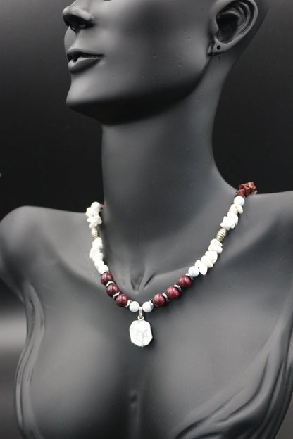 Handmade Howlite and Red Agate Necklace