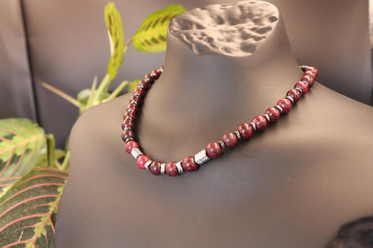 Red Jasper, Hematite, and Black Onyx Necklace, Unique Handmade Necklace