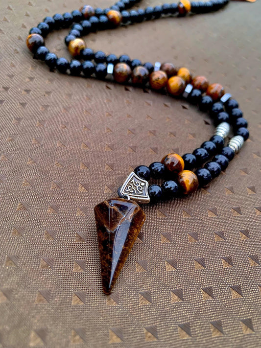 Handmade Tiger's Eye Necklace: Triangle Pendant, Boho Spiritual Jewelry
