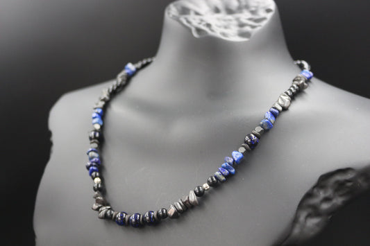 Handcrafted Lapis Lazuli & Hematite Necklace - Original Design, Natural Stones
