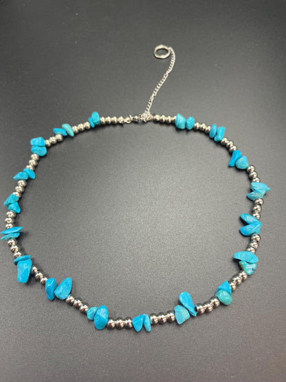 Handmade Turquoise Gemstone Necklace with Brass Beads | Healing Cr