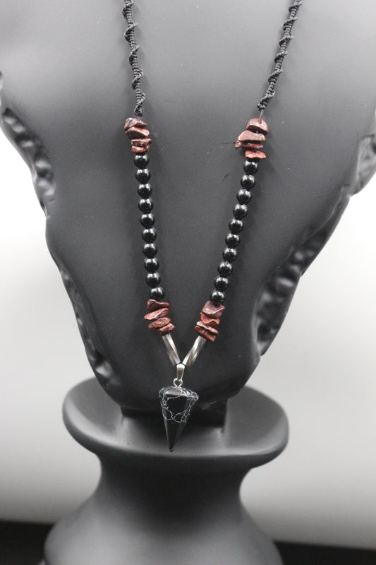 Handmade Obsidian and Red Garnet Necklace with Unique Design